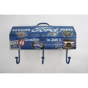 Ford Wall Mounted Tool Box Hooks Blue Metal Garage Decor Excellent